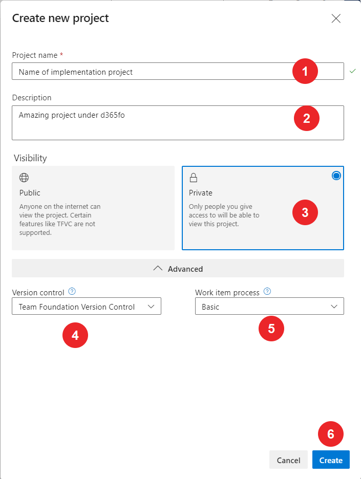Create new project basic parameters setup