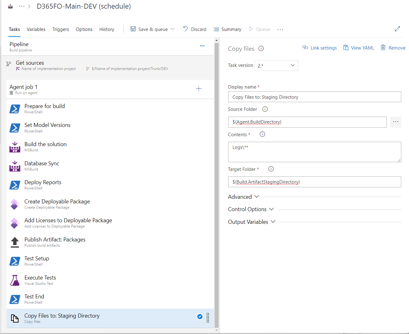 Copy Files to: Staging Directory