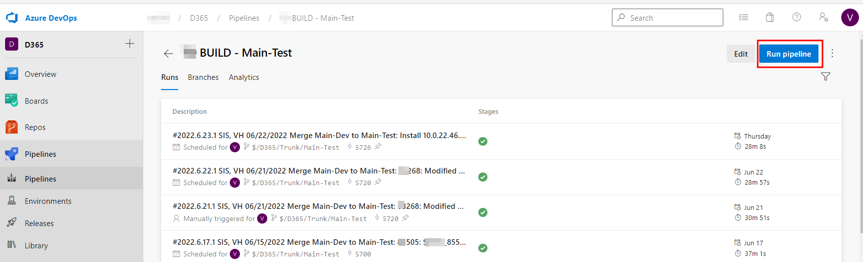 Run build pipeline manually